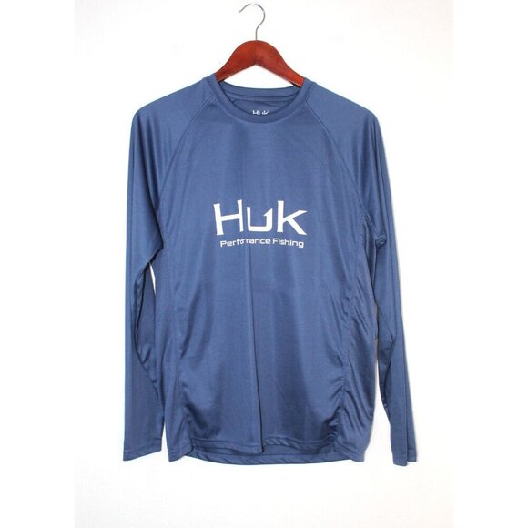 Huk Shirt Mens Performance Fishing SM Icon X Long Sleeve Navy Rash Guard Summer - Picture 1 of 8